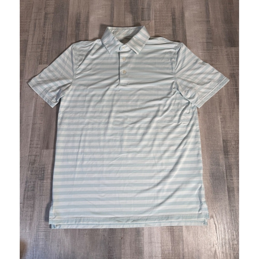Southern Tide Men Blue White Striped brrr Performance Polo Shirt Size Medium